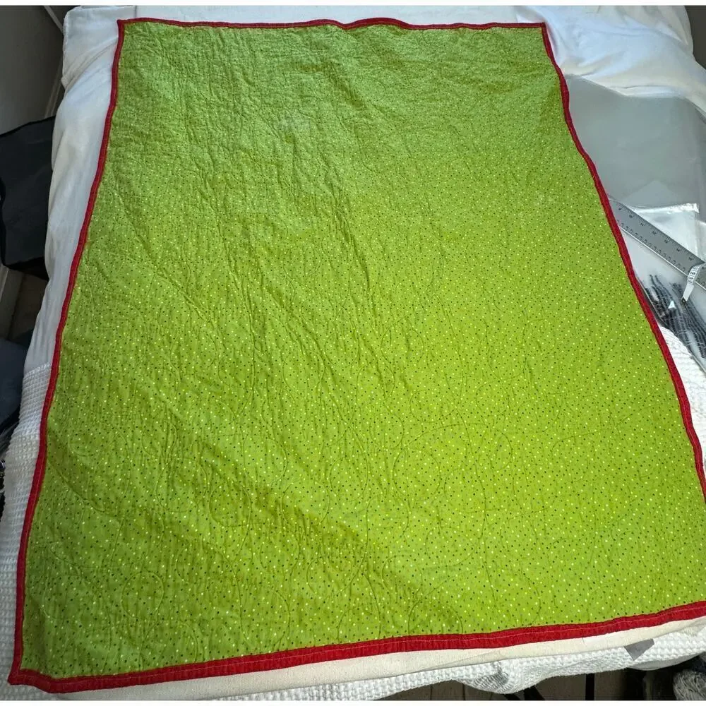 Handmade Baby Quilt Vibrant Colors Excellent condition Block Lime Green Red Blue